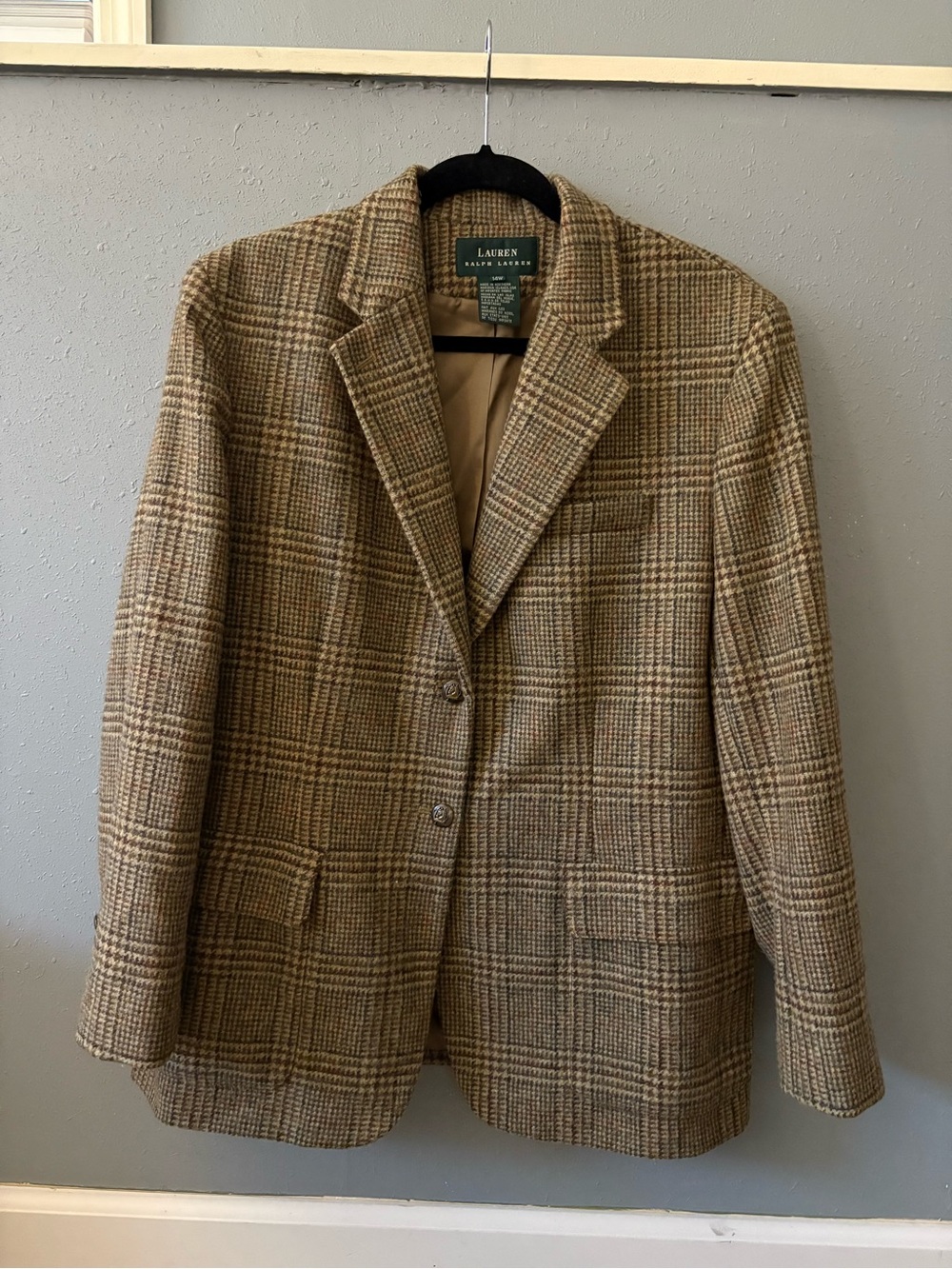 Ralph Lauren 100% Wool (Woolmark Certified) Tan and Brown Plaid Blazer